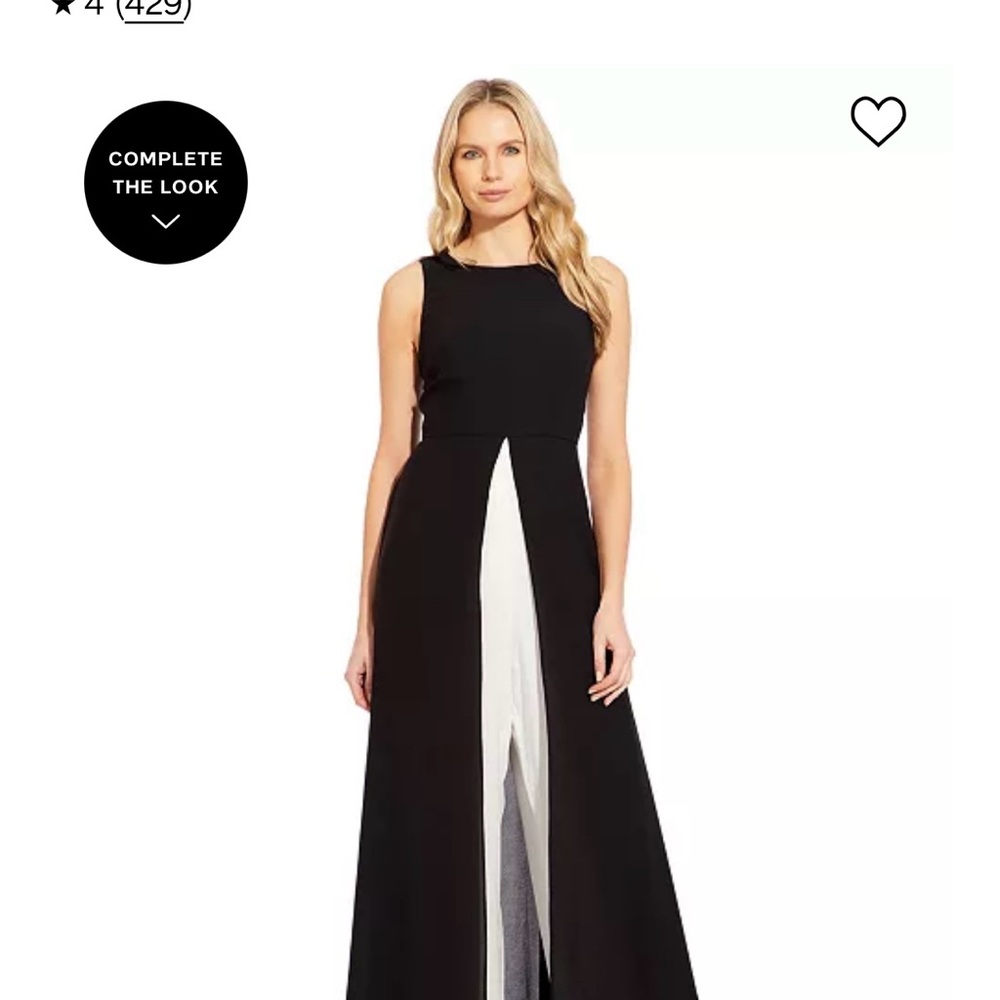 Adrianna Papell Black and Ivory  Crepe Overlay Jumpsuit